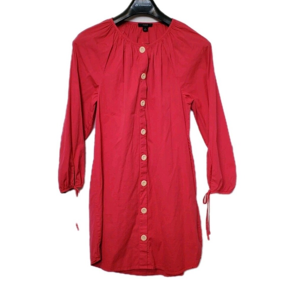 J.Crew Re-imagined Hot Pink Tie Sleeve Button Front Mini Dress Lagenlook Small